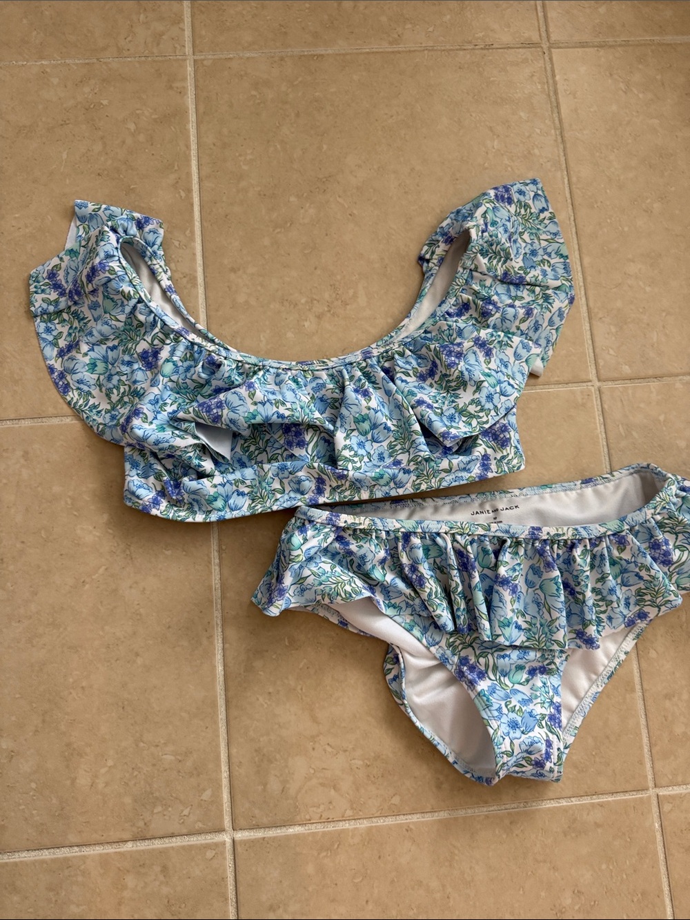 J. Crew Blue Floral Ruffle Girls' Two-Piece Swimsuit